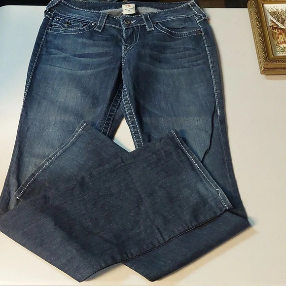 True Religion Vintage USA back flap Rhinestone Pockets Bootcut jeans 29 - Picture 8 of 11